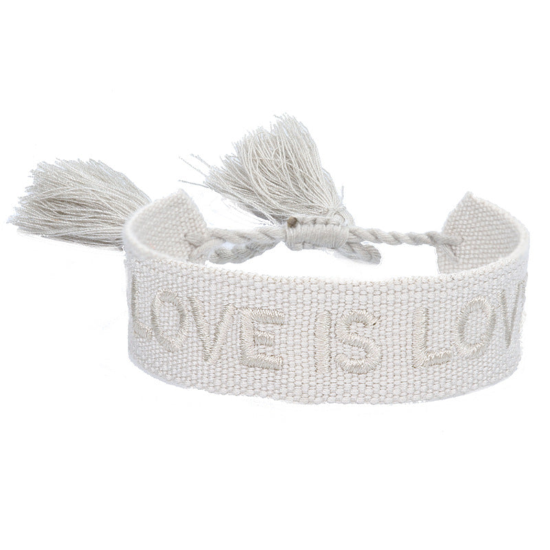 Wholesale Woven Tassel Bracelet with Letter Embroidery