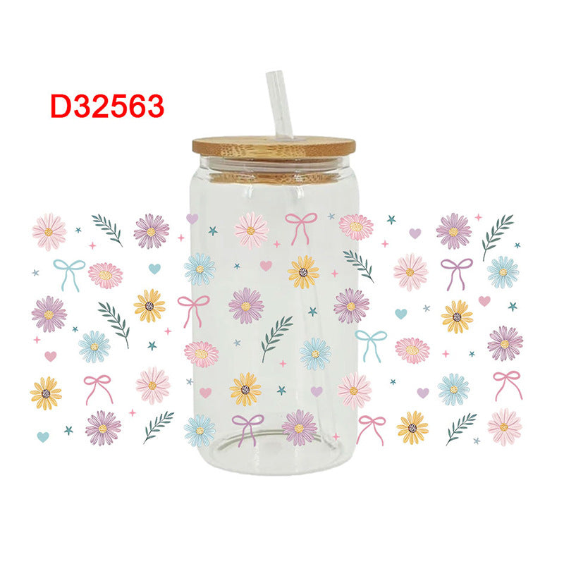 Wholesale Colorful flowers and plants  16oz Cup UV DTF Wraps