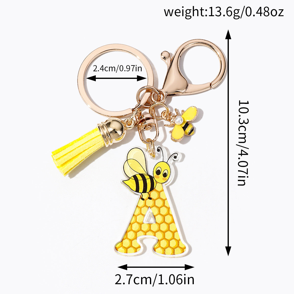 Wholesale Bee Honeycomb Acrylic English Letter Tassel Bee Enamel Keychain