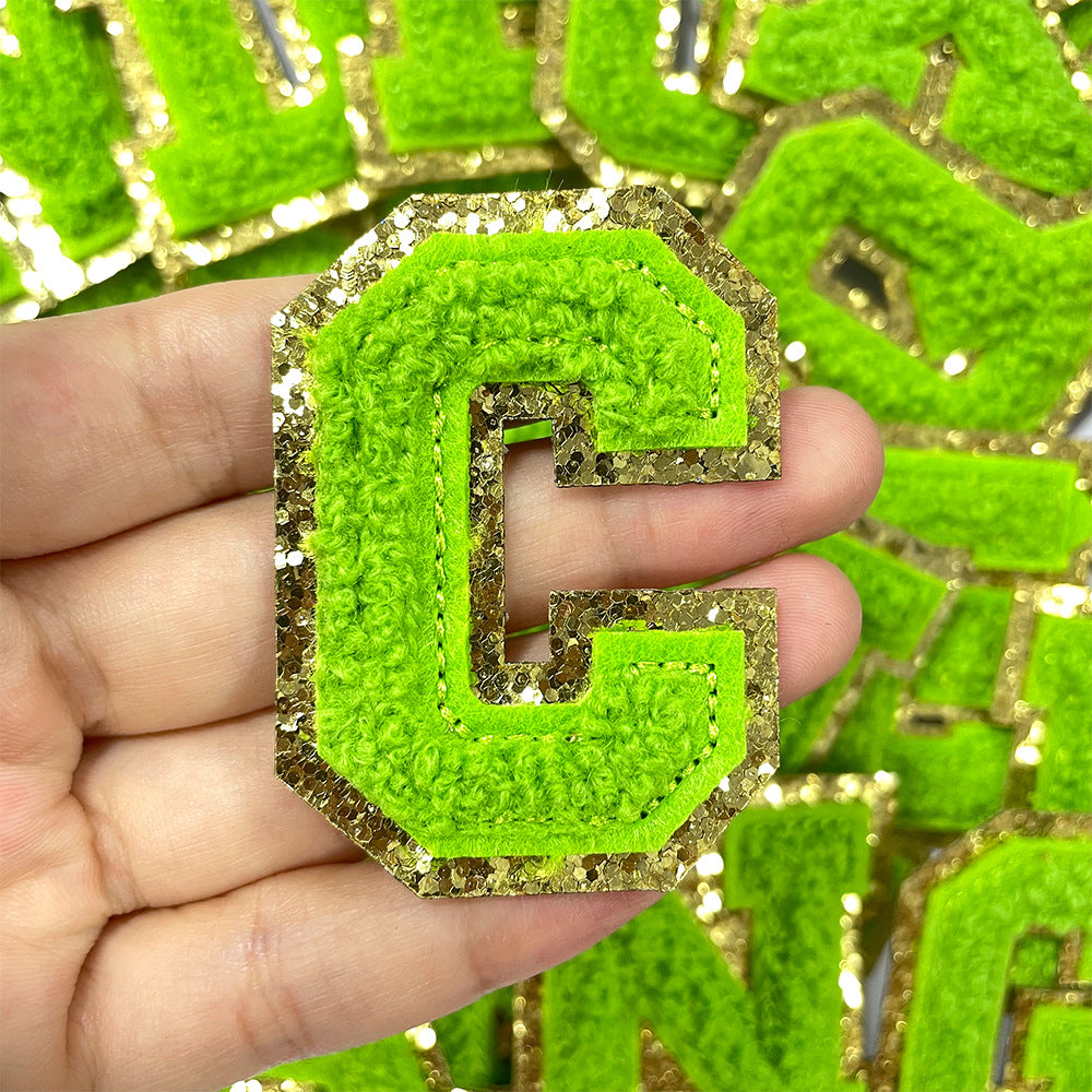 Wholesale Gold Glitter A Z Letter Patches Towel Embroidery Appliques Self Adhesive For Coats Stylish DIY Fashion Accessory