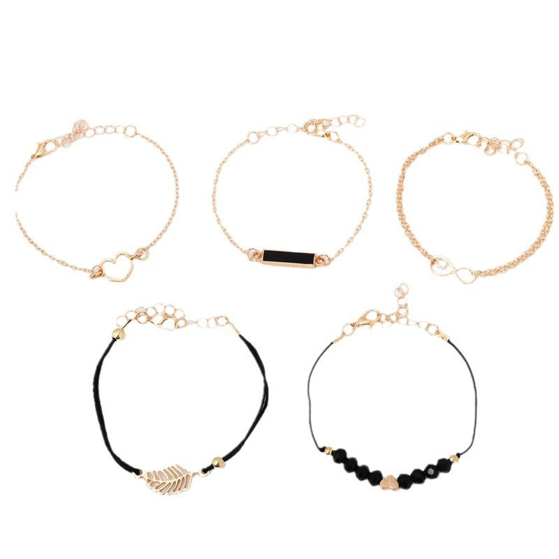Wholesale 8-character element black geometric square leaf bracelet set
