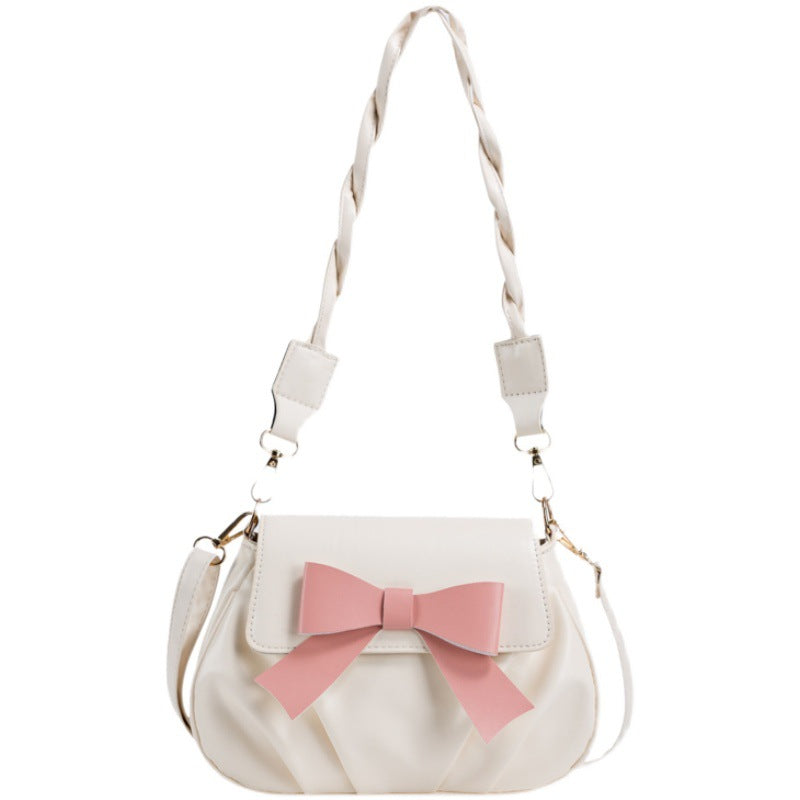Wholesale Retro Fashion Pleated Bowknot Braided Shoulder Strap Solid Color Shoulder Bag
