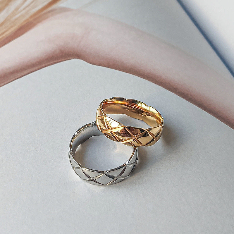 Wholesale Diamond Patterned Stainless Steel 18K Gold-plated Ring