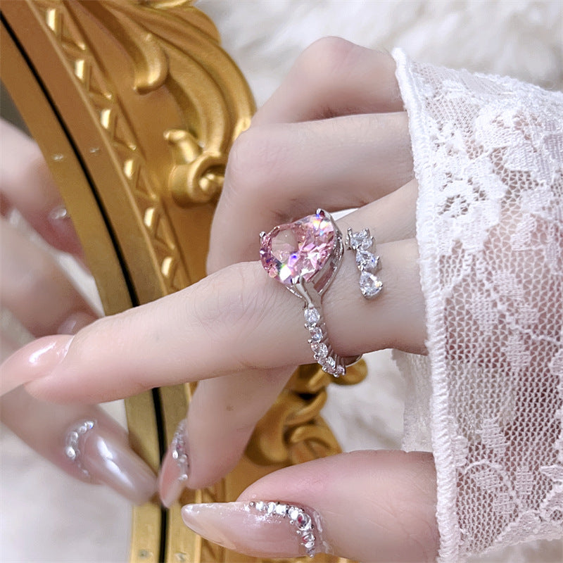 Wholesale Pink Heart-shaped Open Copper Rings