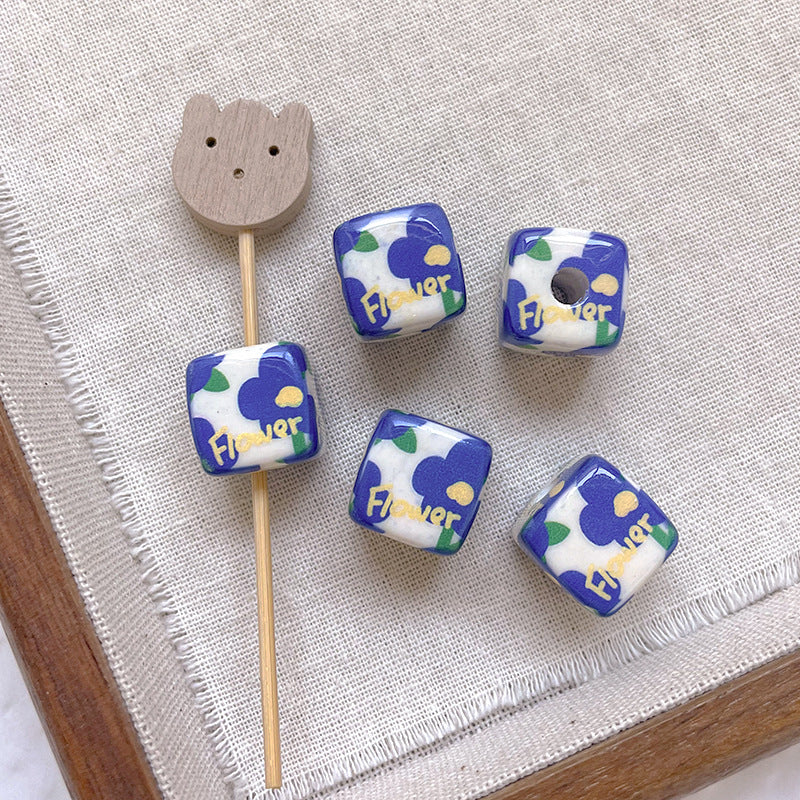 Wholesale 10pcs Garden Checkerboard Tulip Flowers Love Blocks Acrylic Beads