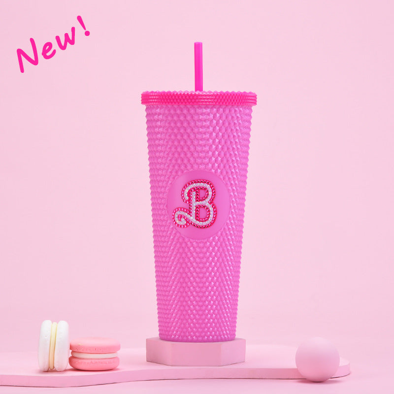 Wholesale double-layer plastic 710ml large capacity straw cup with hand durian diamond cup