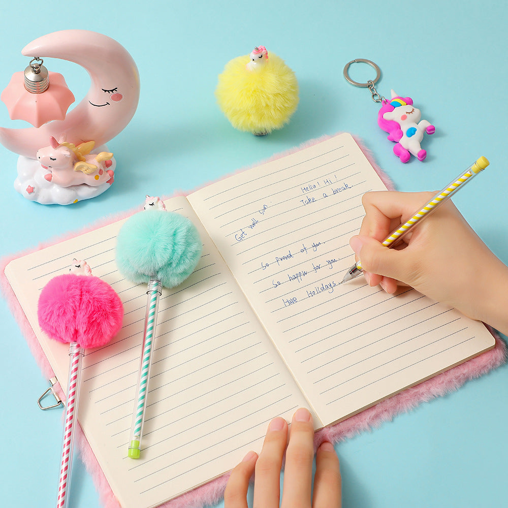 Wholesale Cartoon Plush Student Creative Unicorn Hair Ball Pen