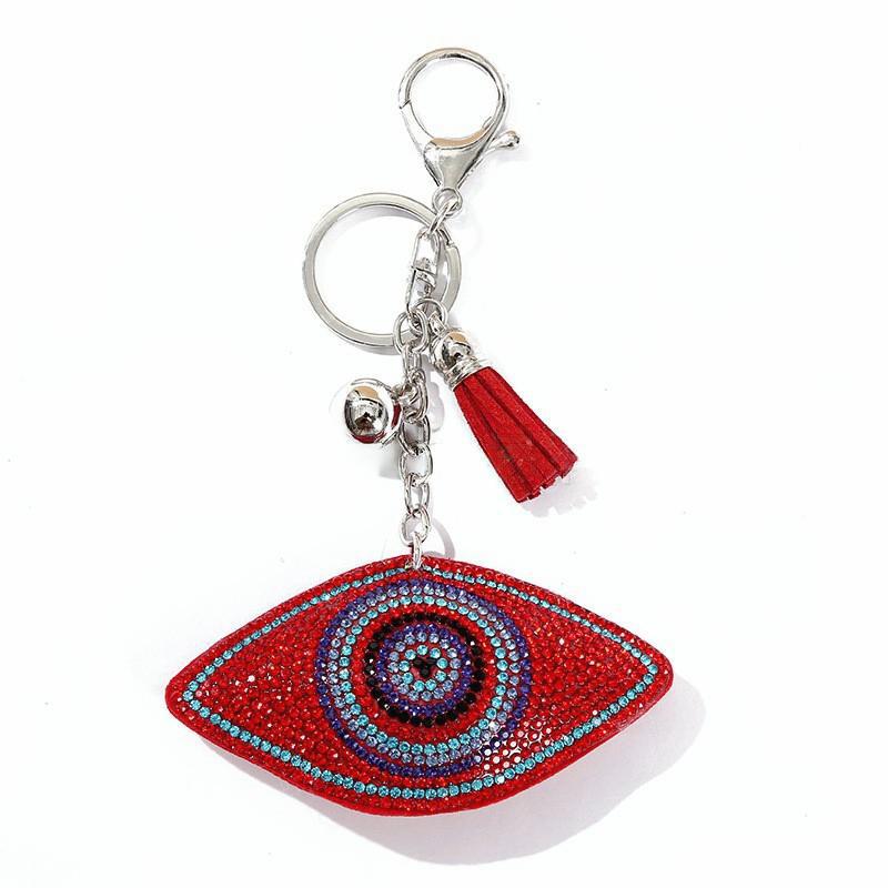 Wholesale 12pcs velvet diamond devil evil eyes keychain small tassel