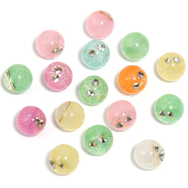 Wholesale 50pcs 16mm Gold Foil Rhinestone Resin Round Beads Sequins Straight Hole Beads