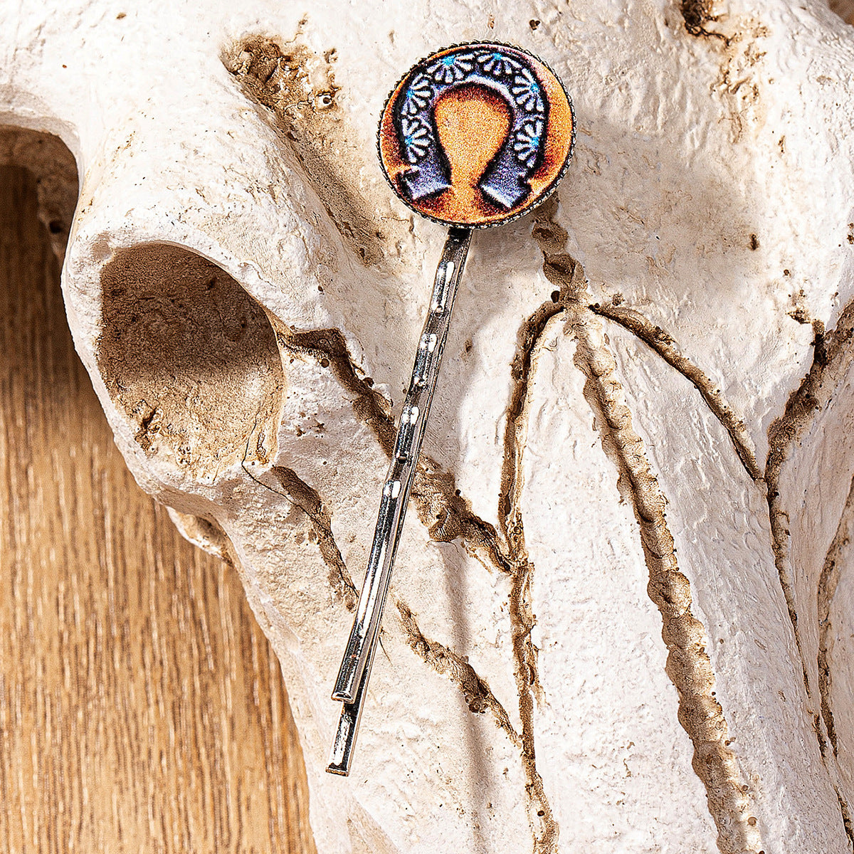 Wholesale leather western cactus horseshoe pattern printing hairpin hair clips