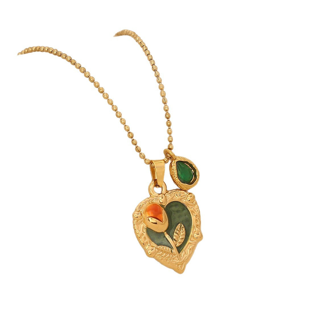 Wholesale   Rose Heart-Shaped Pendant Necklace Retro Accessible Luxury Necklace