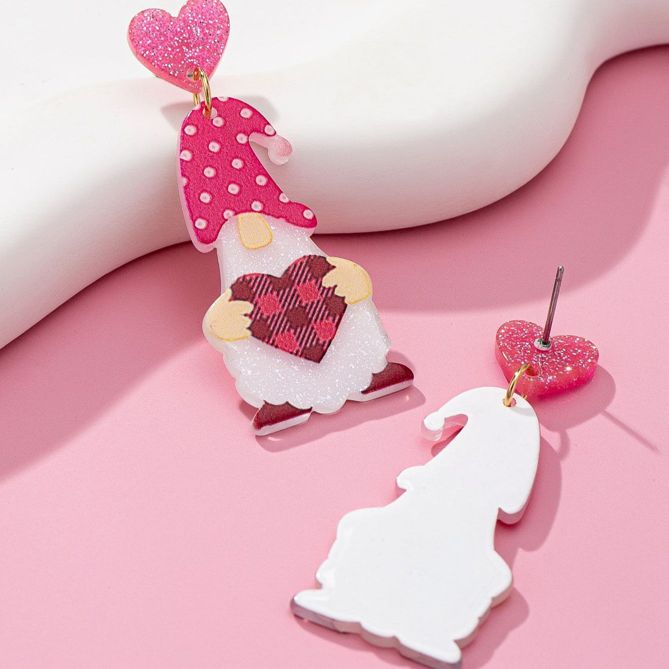 Wholesale Pink Love Face Covering Elderly Acrylic Earrings