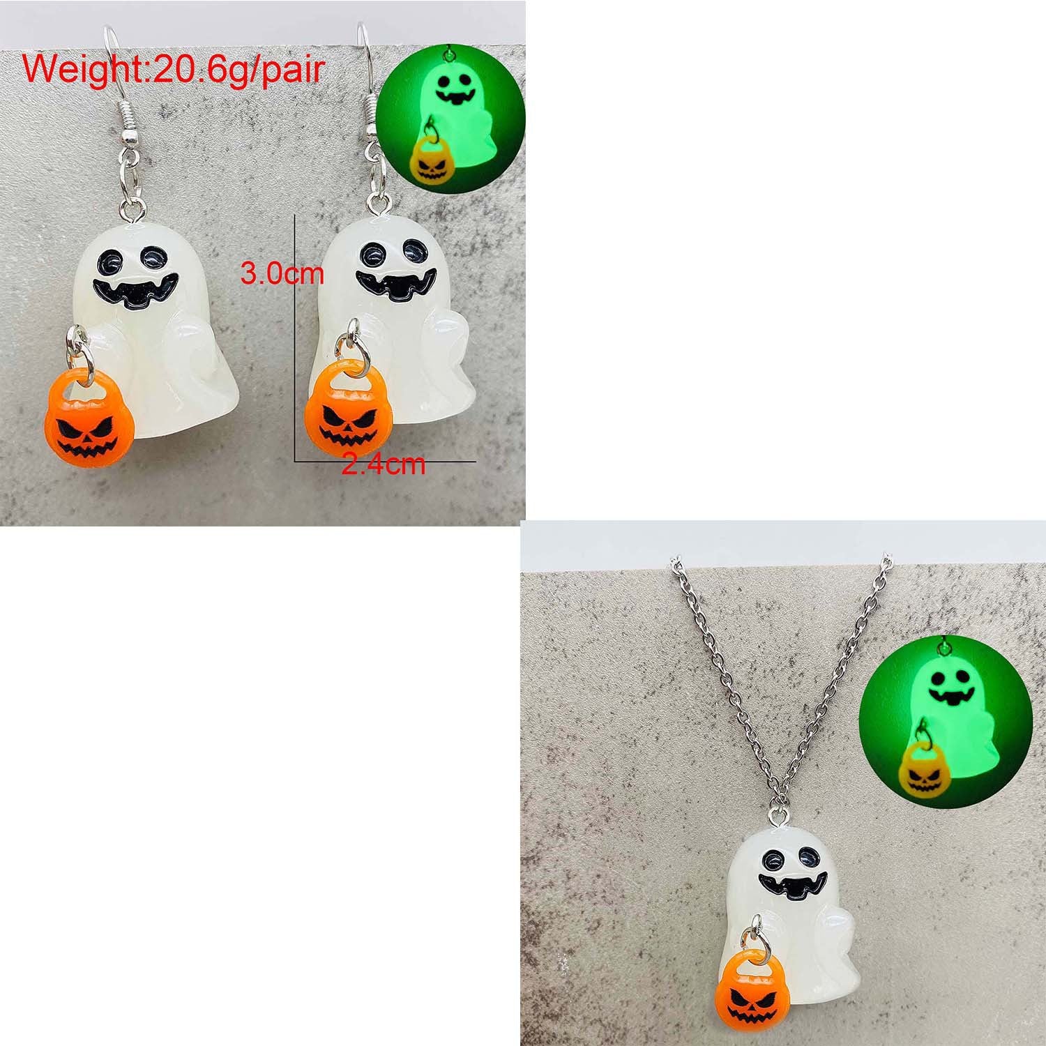 Wholesale  3D Glow-in-the-Dark Ghost Pumpkin Candy Corn Pendant Earrings
