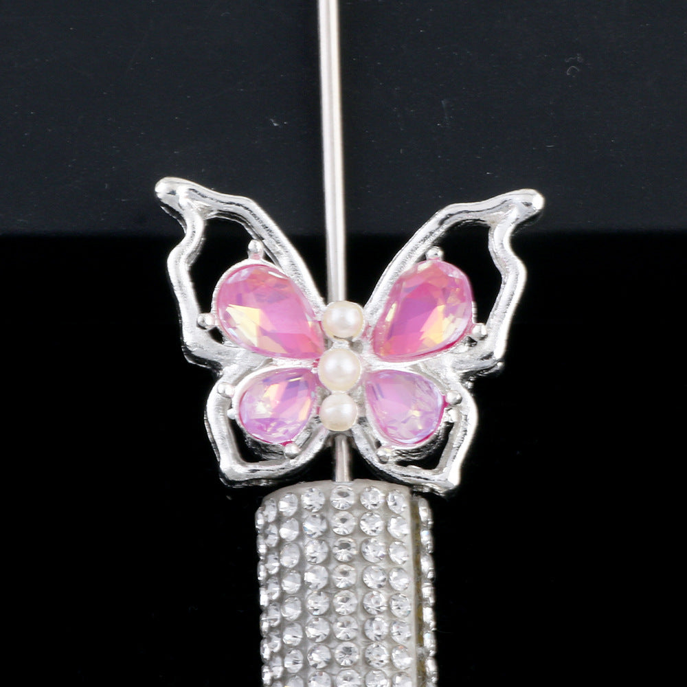 Wholesale Alloy Cut-out Mocha Color Butterfly Diamond Ball Can Be Worn Straight Hole Beads DIY Accessories