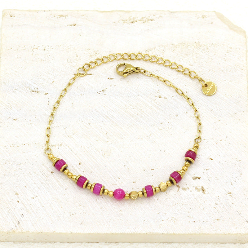 Wholesale Gold Plated Stainless Steel Freshwater Natural Stone Bracelet