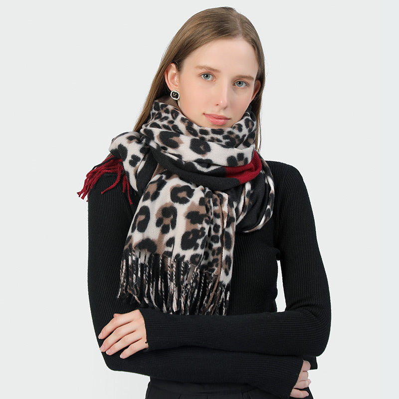 Wholesale Winter Leopard Print European and American Warm and Versatile Thick and Elongated Imitation Cashmere Scarf