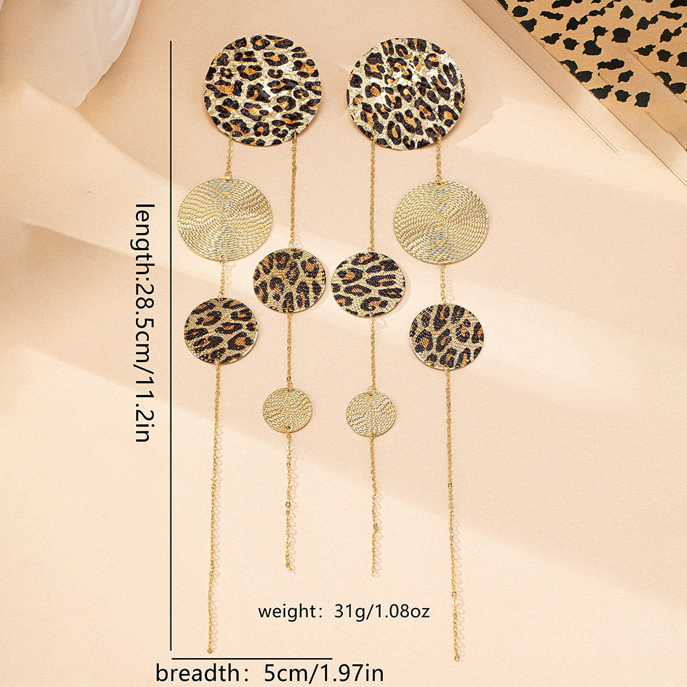 Wholesale Alloy Electroplated Leopard Print Tassel Earrings Retro Geometric Fashion Accessory For Party Wear