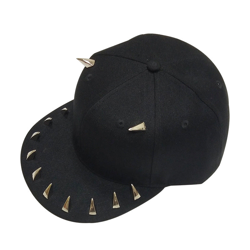 Wholesale Punk Horn Rivet Hip Hop Flat Brim Baseball Cap