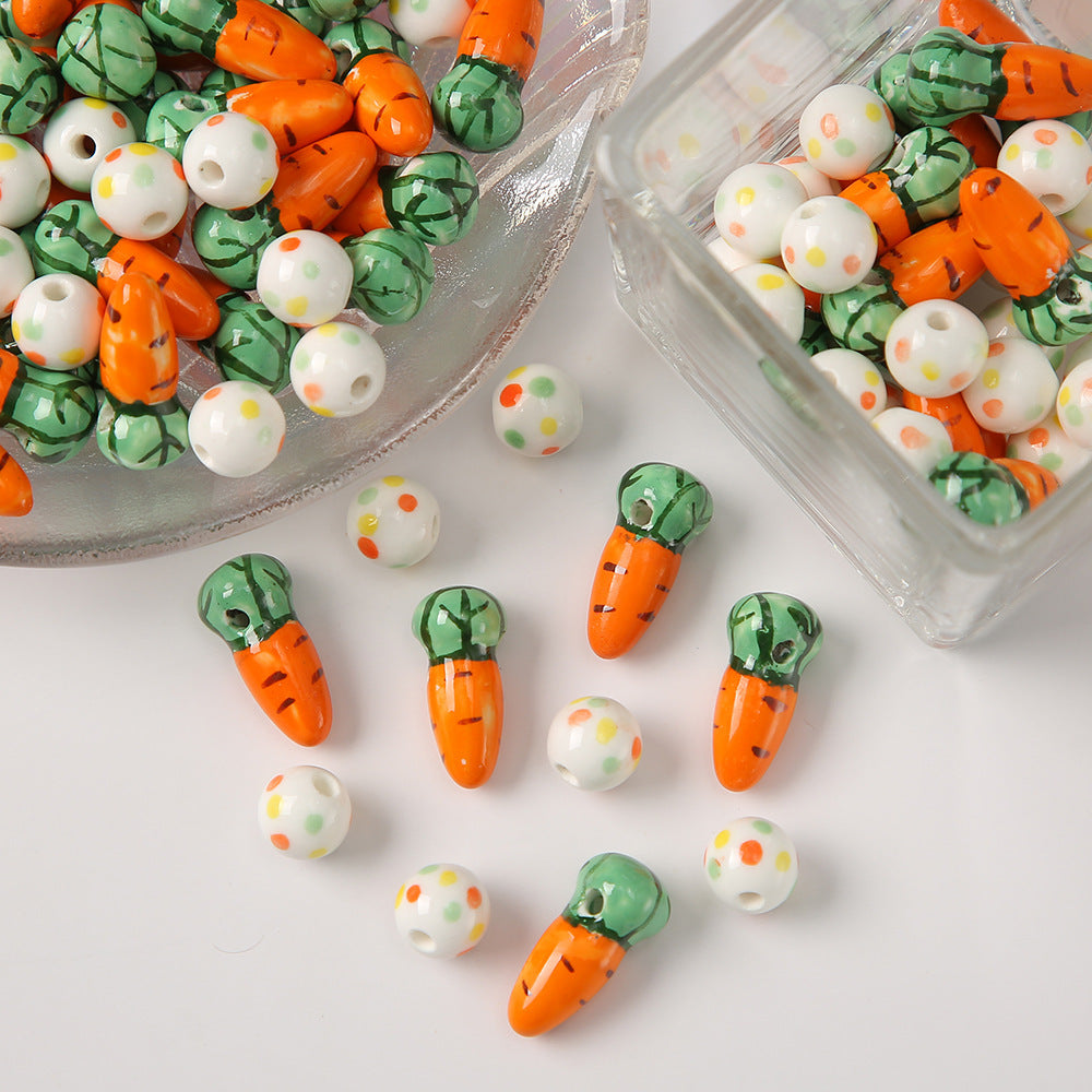 Wholesale Ceramic Carrot  Cute Cartoon Polka Dot Cylinder Beads