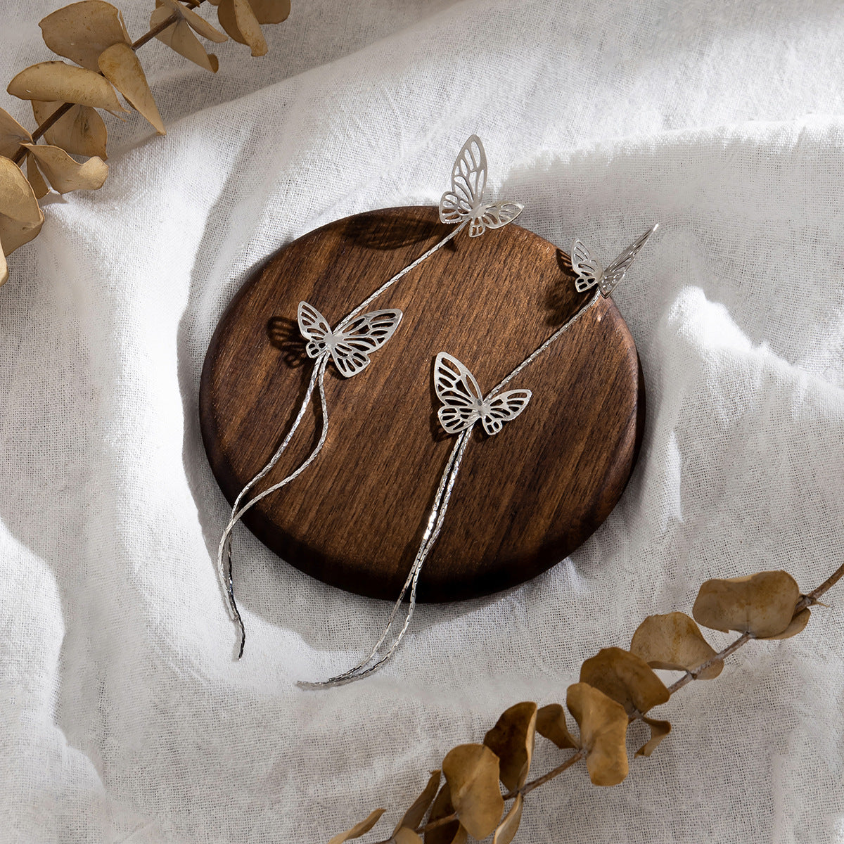 Wholesale Butterfly Tassel Long Chain Alloy Stud Earrings