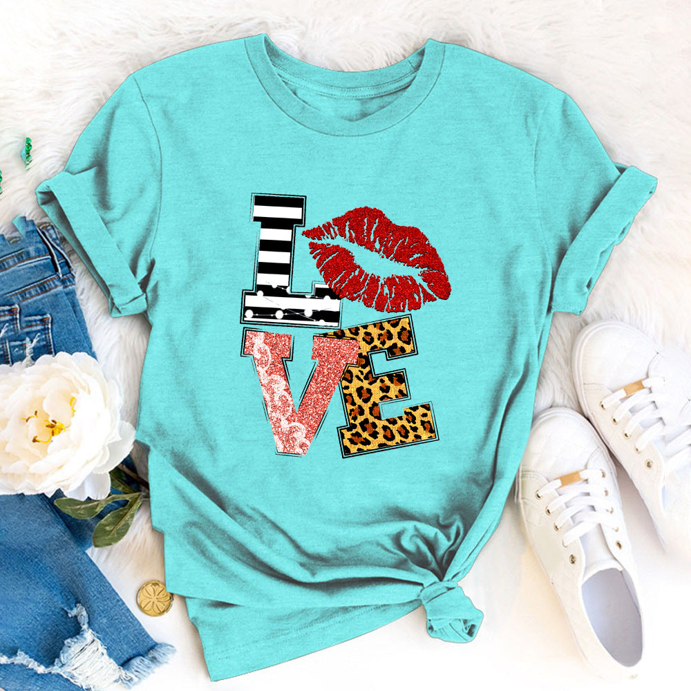 Wholesale Valentine's Day LOVE letter print short sleeves