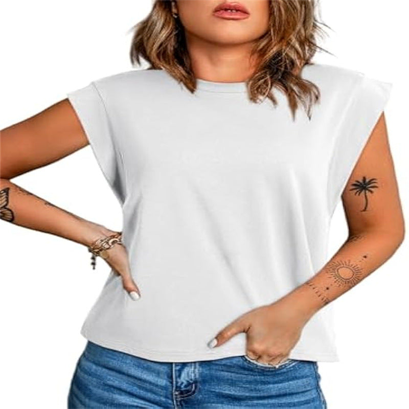 Wholesale Cotton T-shirts, Shoulder Sleeves, Loose Solid Color Tank Tops for Women