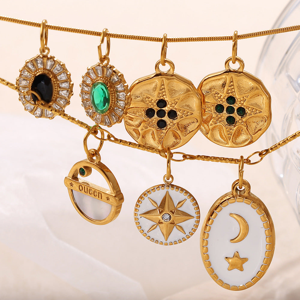 Wholesale Zircon Inlaid Starfish Round Stainless Steel Necklace Pendant