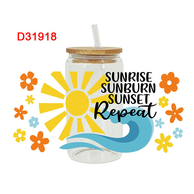 Wholesale Colorful Coconut Tree Car Summer Series  16oz Cup UV DTF Wraps