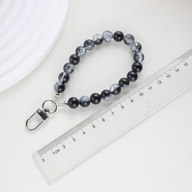 Wholesale Black and white ink beads short mobile phone chain earphone cover car key pendant colorful wrist rope hand chain beads