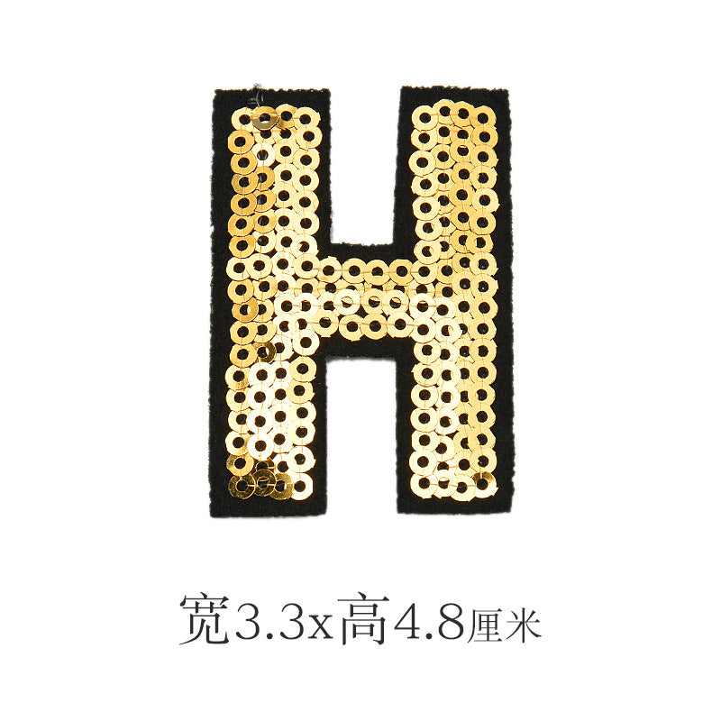 Wholesale Polyester Gold Sequin Alphabet Embroidered Patches For Coats Fashion Clothing Decorative Applique DIY Craft Supply