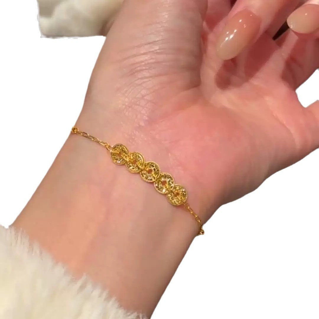 Wholesale Gold Fish Scale Five Emperors Coins Bracelet