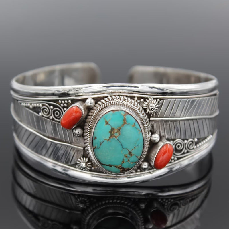 Wholesale Bohemian Vintage Natural Turquoise Open Bracelet