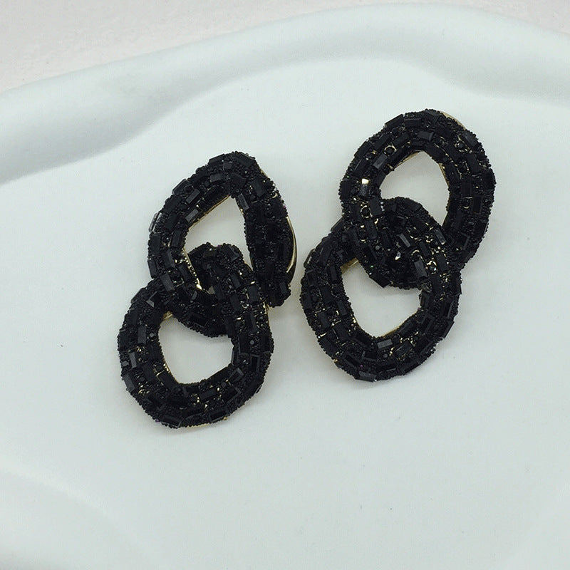 Wholesale Chain Shaped Diamond Inlaid Colored Earrings