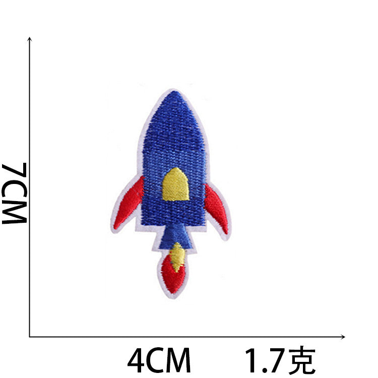 Wholesale Trendy Cartoon Rocket Embroidery Patches Polyester Sew On Space Badge For Clothing DIY Craft