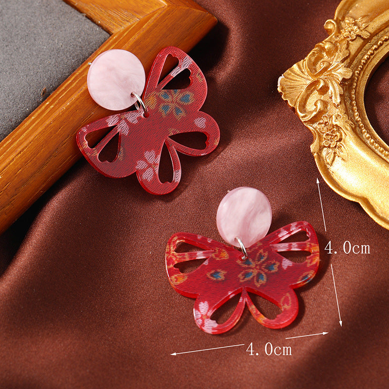 Wholesale Women's Red Cutout Acrylic Butterfly Vintage Premium Earrings