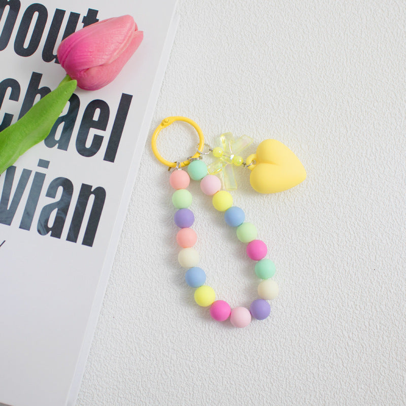 Wholesale Colorful beads small fresh bow love round beads pendant keychain mobile phone chain
