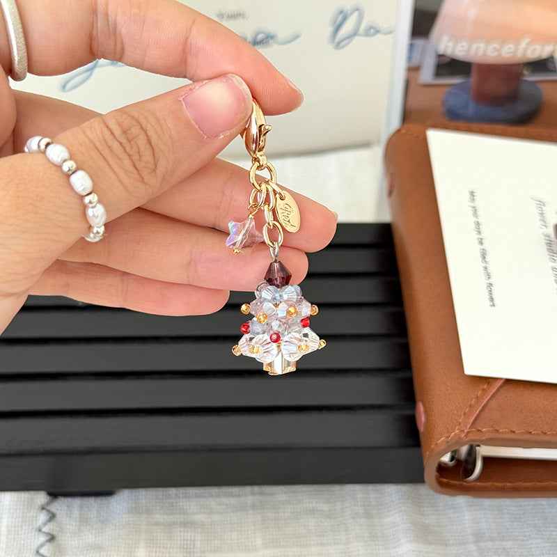 Wholesale Electroplated Purple Beaded Christmas Tree Charm Cute Bag Accessory Car Keychain Zipper Pull Stylish Everyday Gift