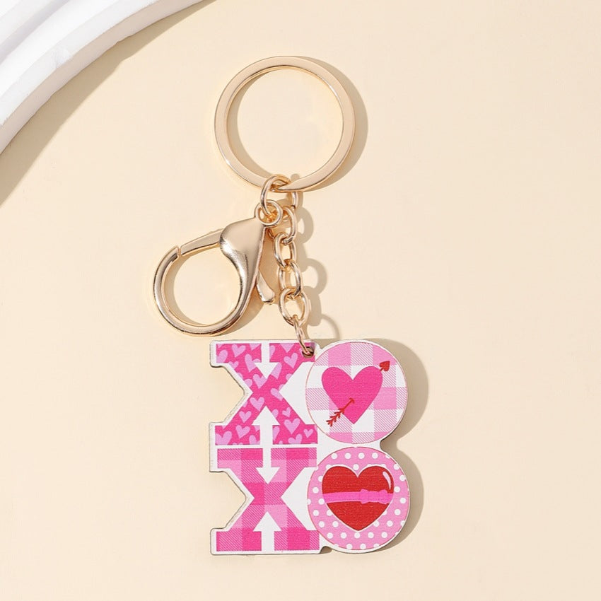 Wholesale Pink Rainbow Valentine Wooden Keychain