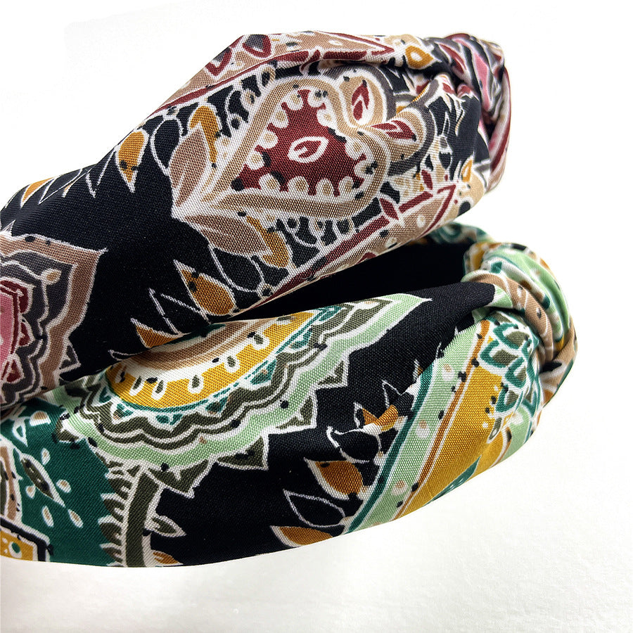 Wholesale Fabric Cashew Flower Knotted Wide Brimmed Ethnic Style HeadBands