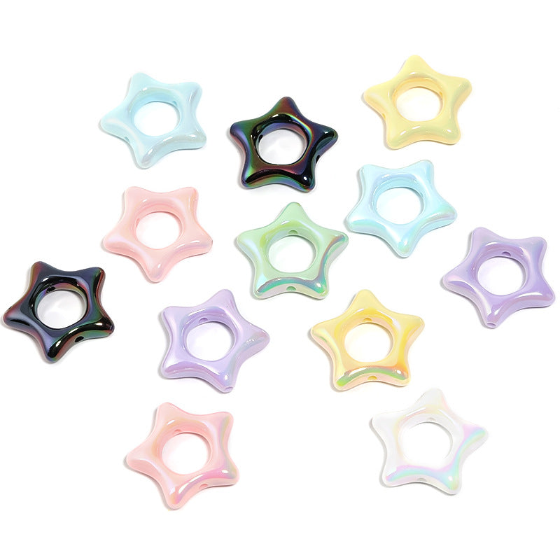 Wholesale 100pcs UV Coated Acrylic Hollow Pentagram Handmade DIY Star Beads