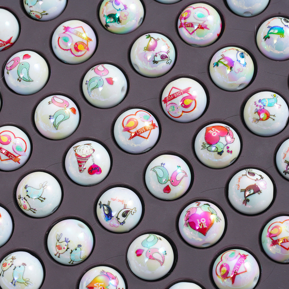 Wholesale 10pcs Valentine' s Day Love Bird Round Beads