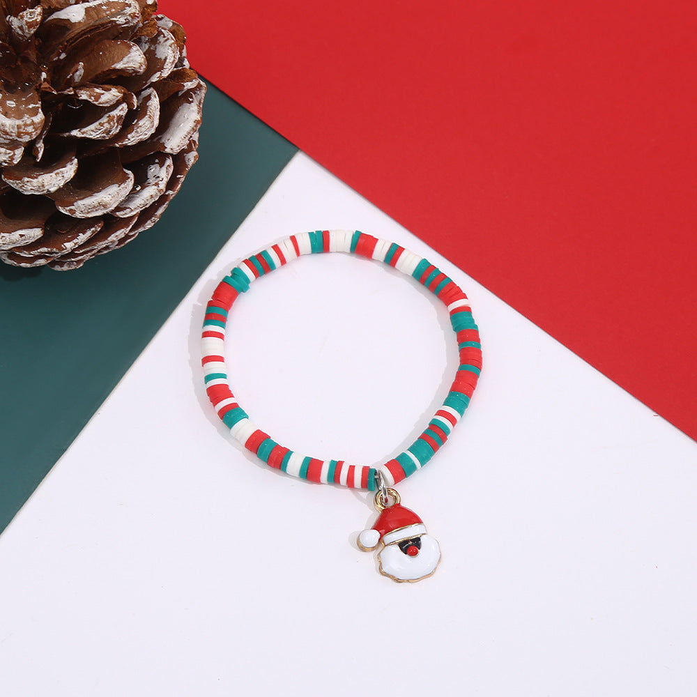 Wholesale Christmas Santa Reindeer Snowman Polymer Clay Charm Bracelet Handmade Holiday Fashion Jewelry Accessory Gift