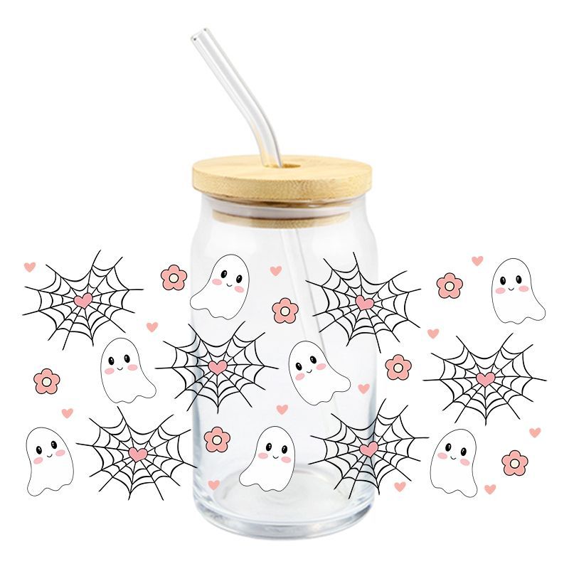Wholesale 5pcs Pumpkin Cute Ghost Halloween 16oz Cup UV DTF Wraps