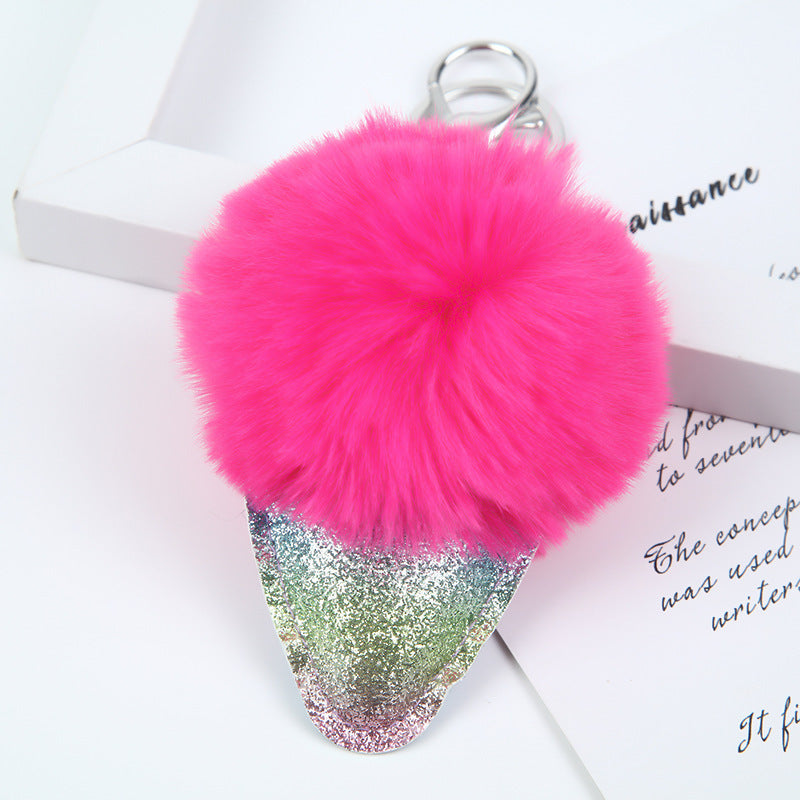 Wholesale Hair Ball Ice Cream Cone Keychain
