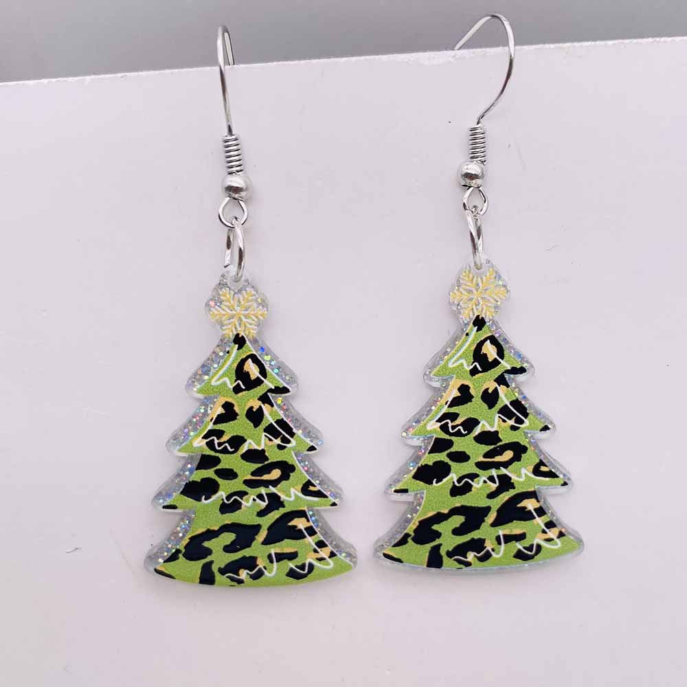 Wholesale Christmas Leopard Print Red Plaid Christmas Tree Acrylic Earrings