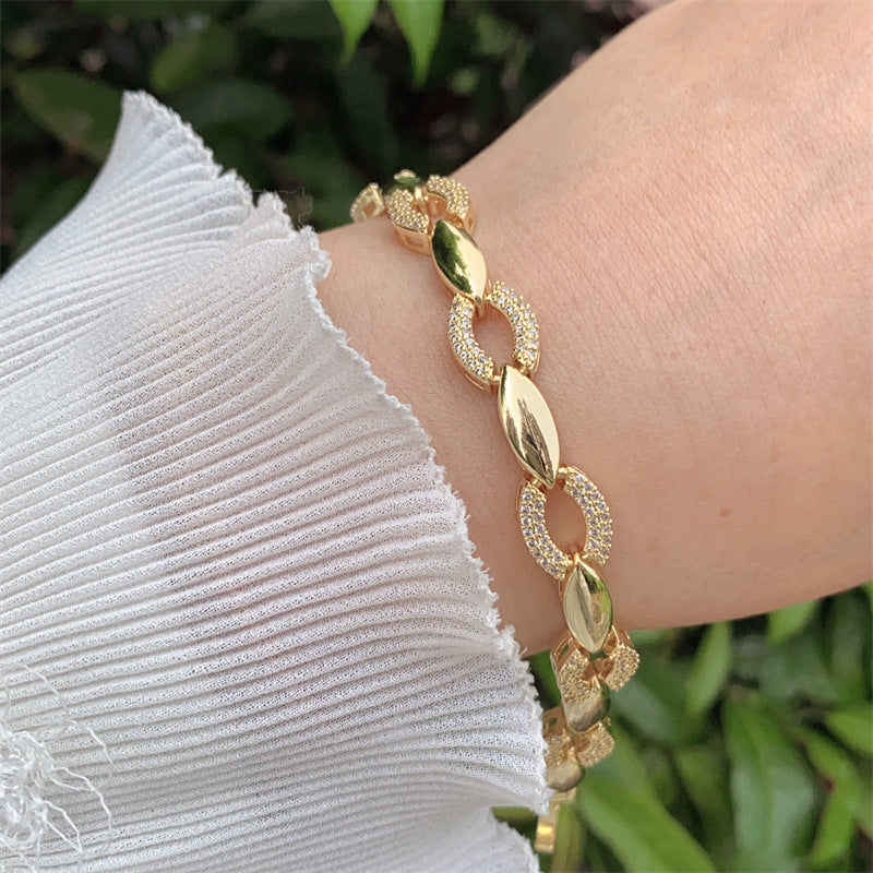 Wholesale Copper Plated 18K Gold Colorful Zirconium Oil Drop Bracelet