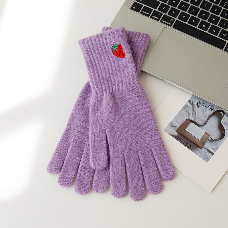 Wholesale Autumn Long Wrist Strawberry Cold and Warm Touch Screen Solid Color Knitted Gloves