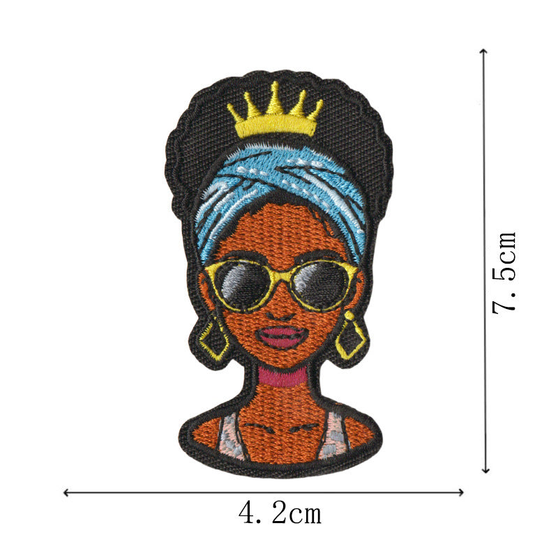 Wholesale Trendy Cartoon Black Girl Embroidered Patch Set Of 9 No Sew Adhesive Applique For Towels Clothing Bags DIY Craft Accessory