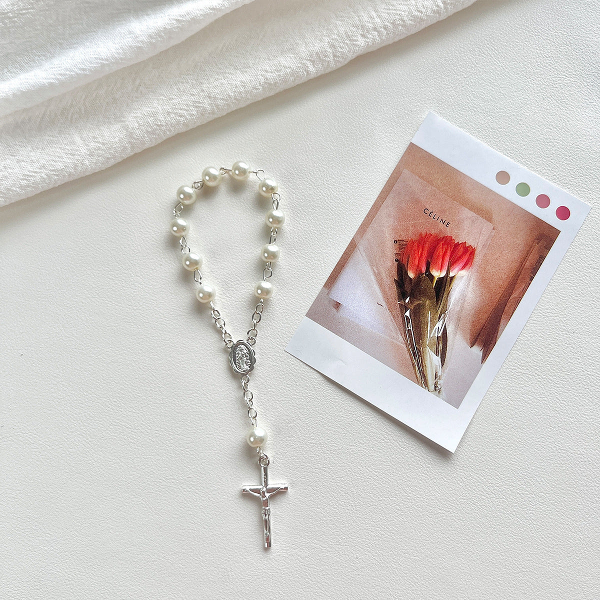 Wholesale Pearl baptismal communion gift  love cross finger chain