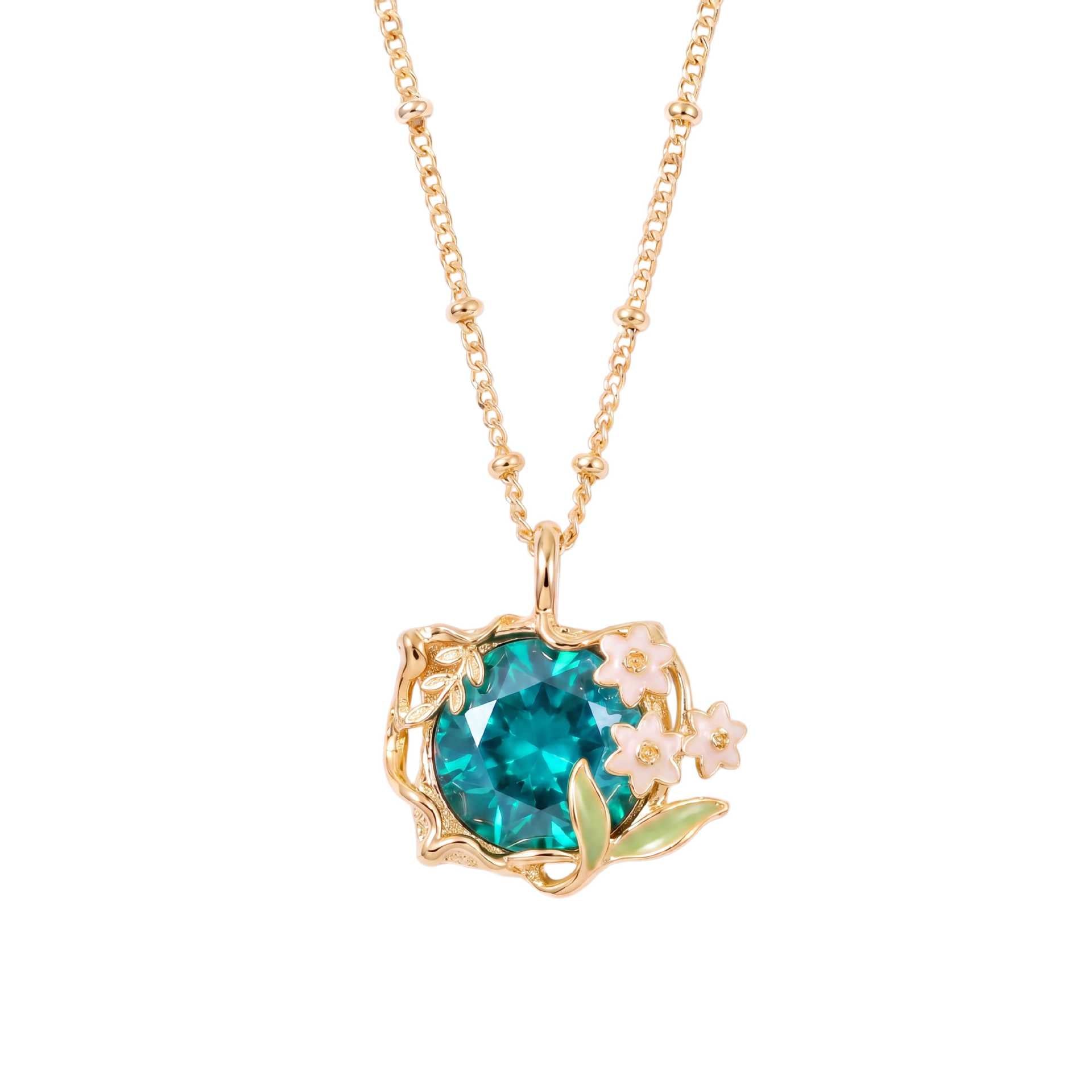 Wholesale Stainless Steel Vintage Floral Enamel Pendant Necklace Casual Jewelry Gift